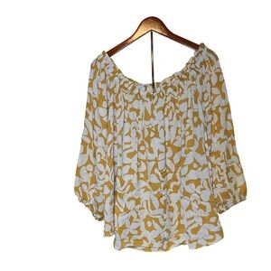 Terra & Sky 1X Yellow Floral Blouse Off Shoulder Convertible Top